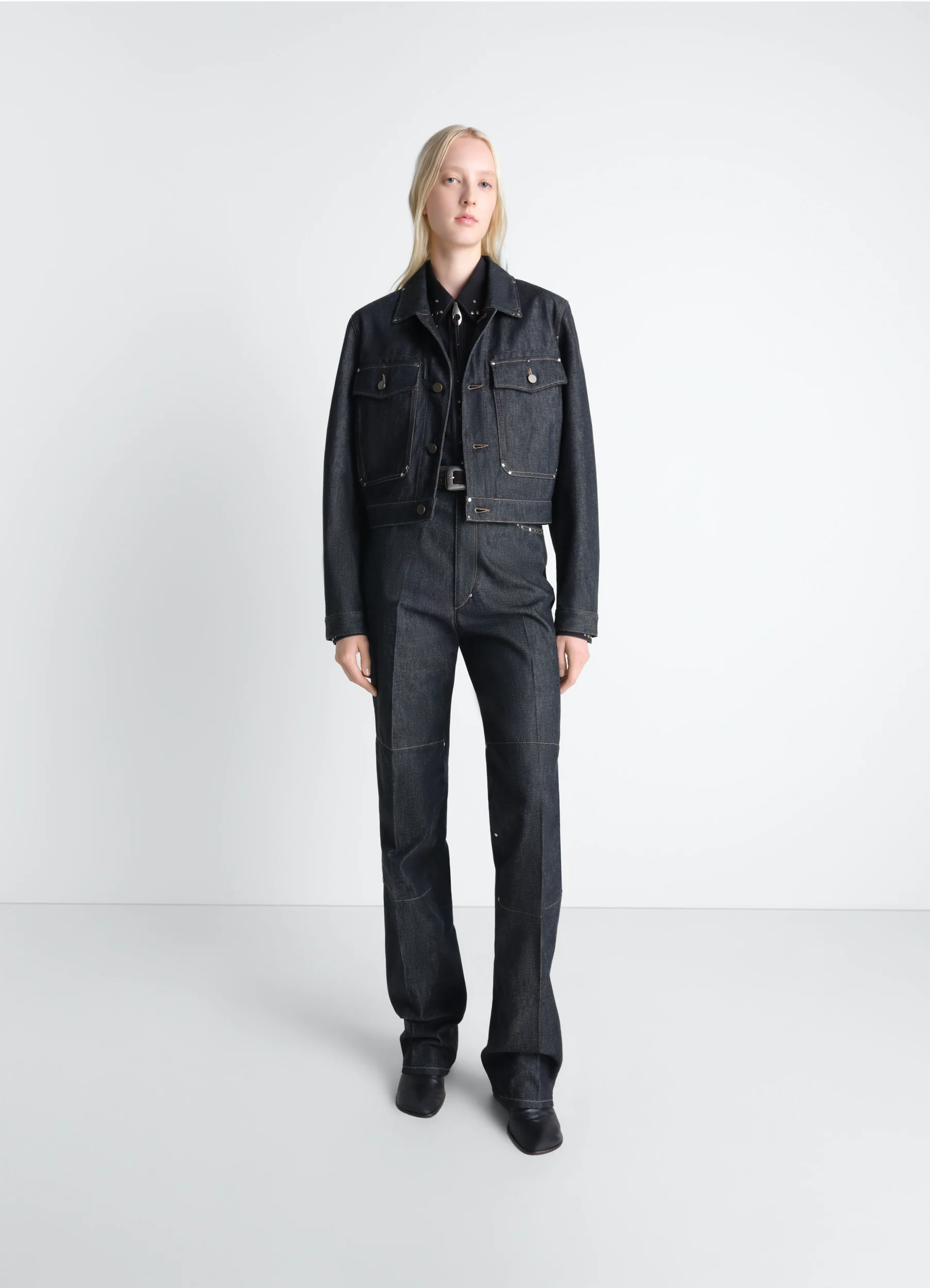 CROPPED BLOUSON WITH STUDS IN DENIM - Image 2