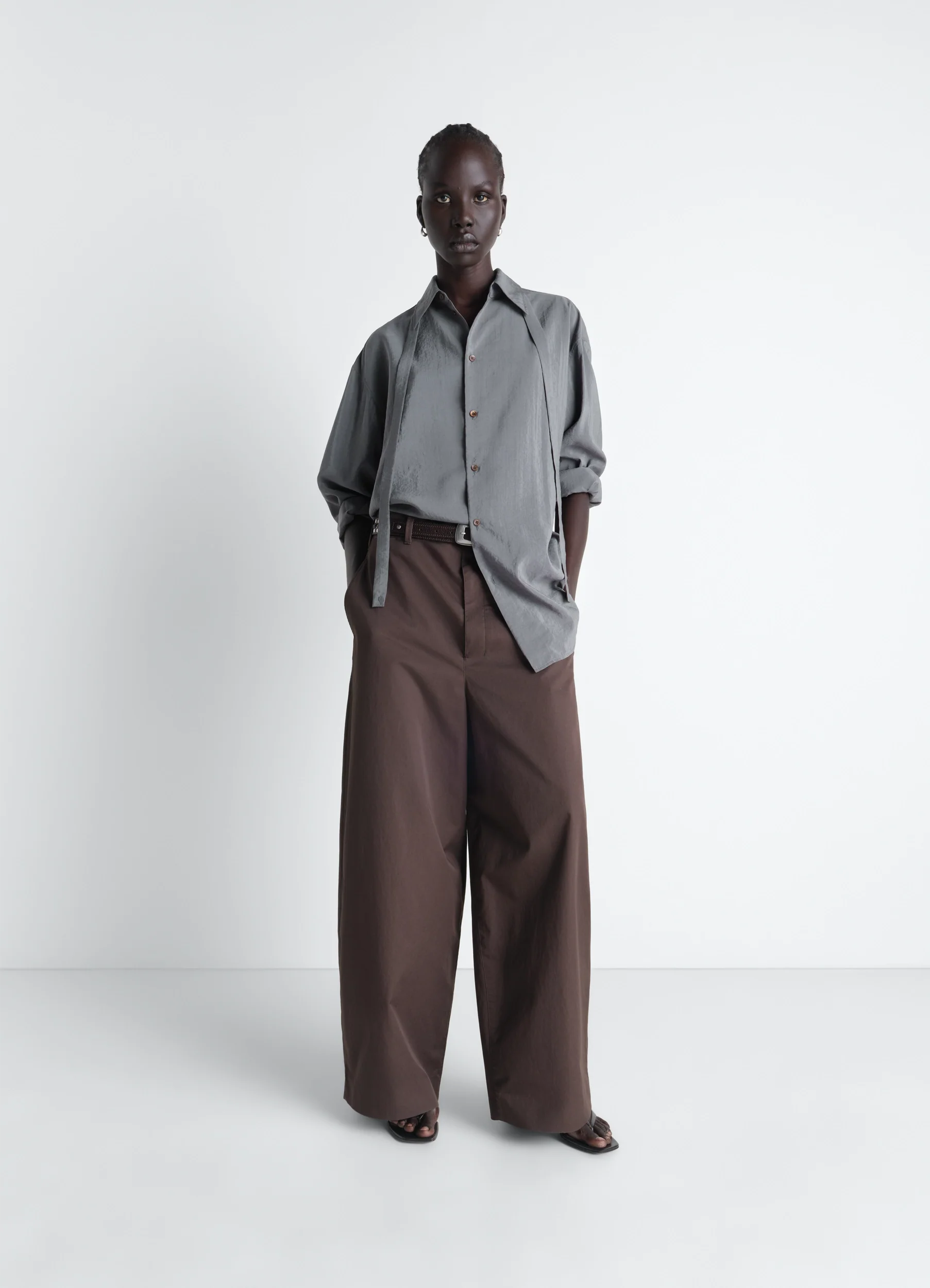 LONG SHIRT WITH TIE IN DRY SILK - Image 2