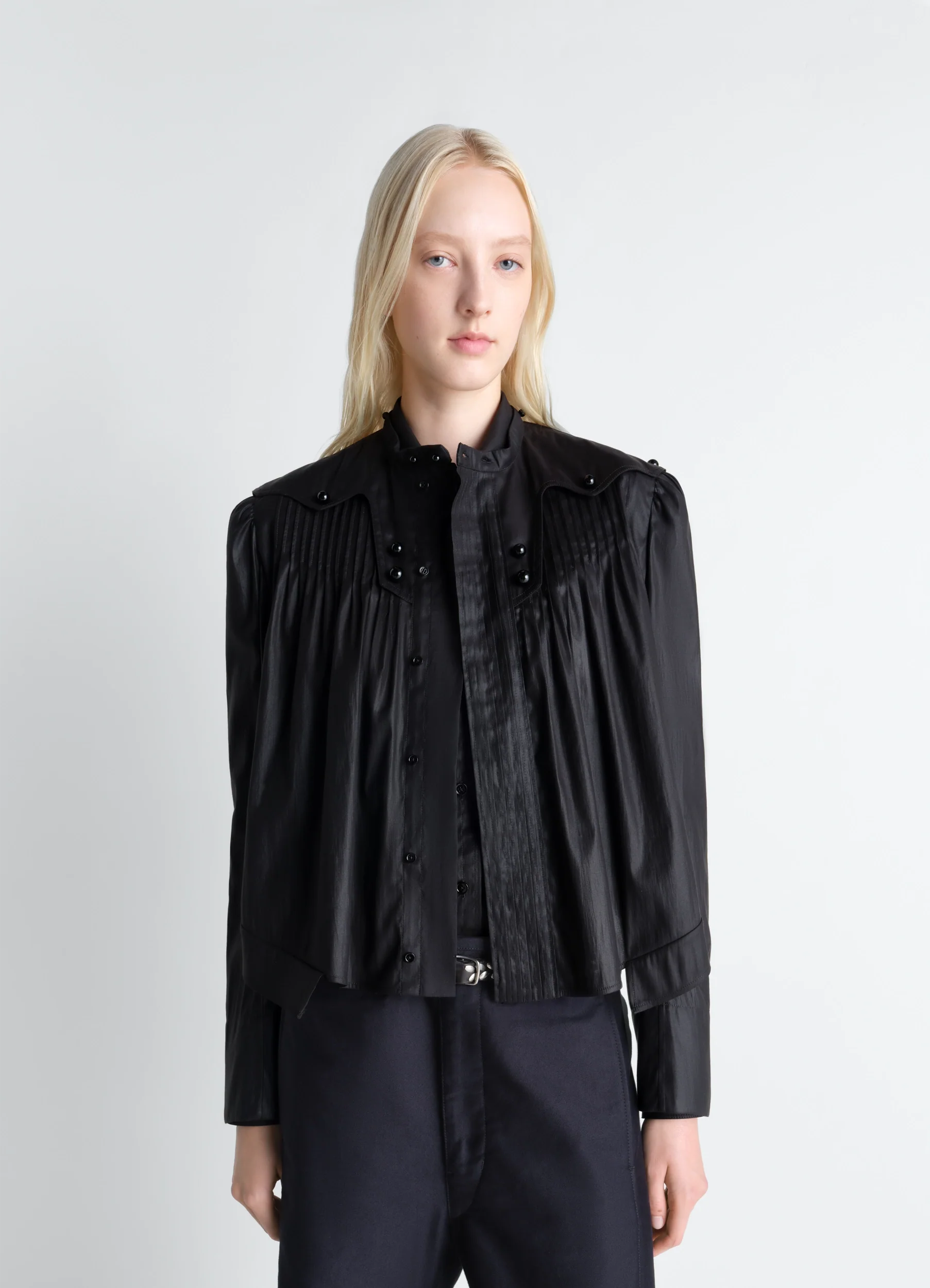 PLEATED BLOUSE IN CHINTZED TOILE