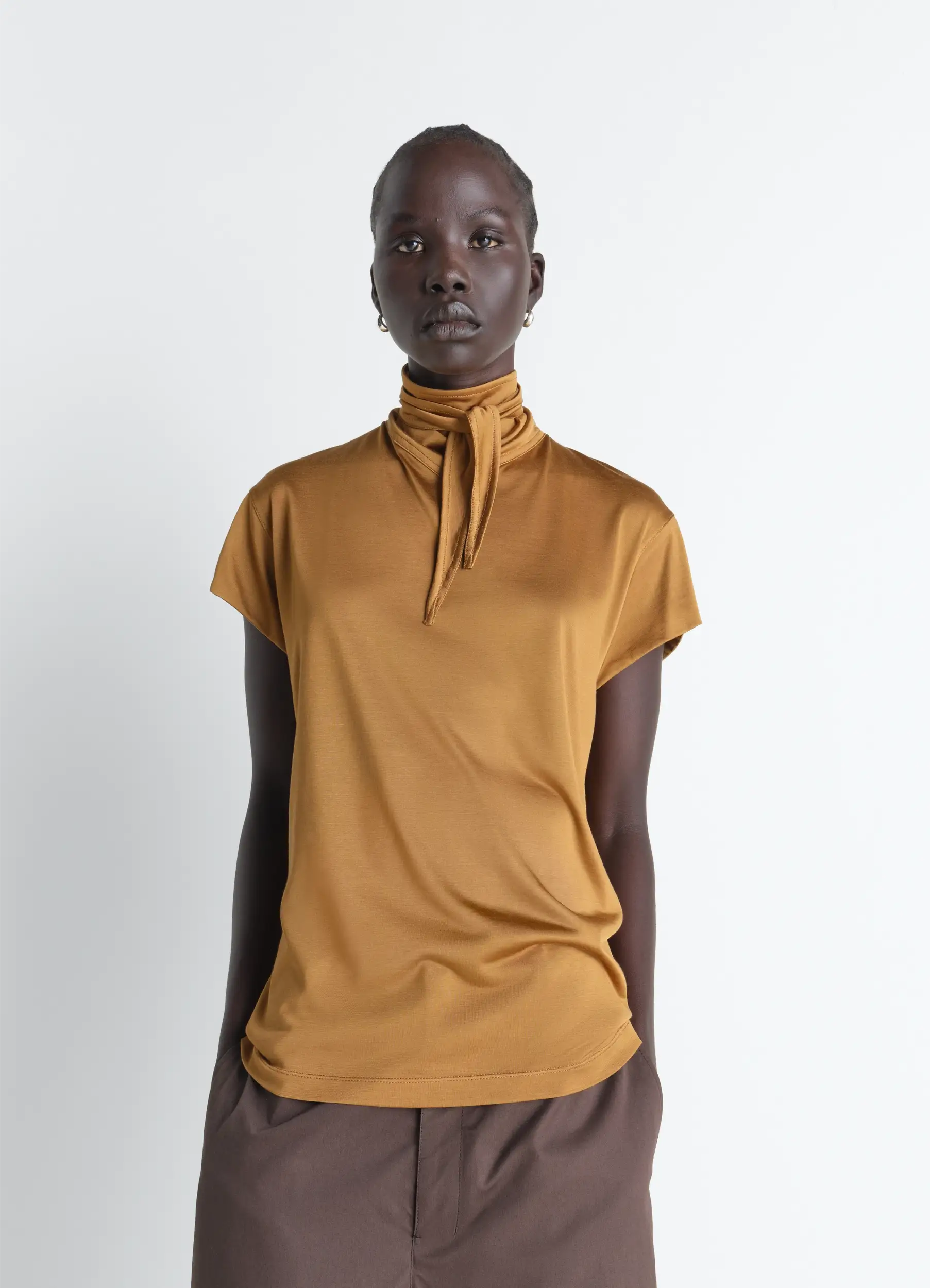 SHORT SLEEVE FOULARD TOP IN VISCOSE COTTON JERSEY - Image 2