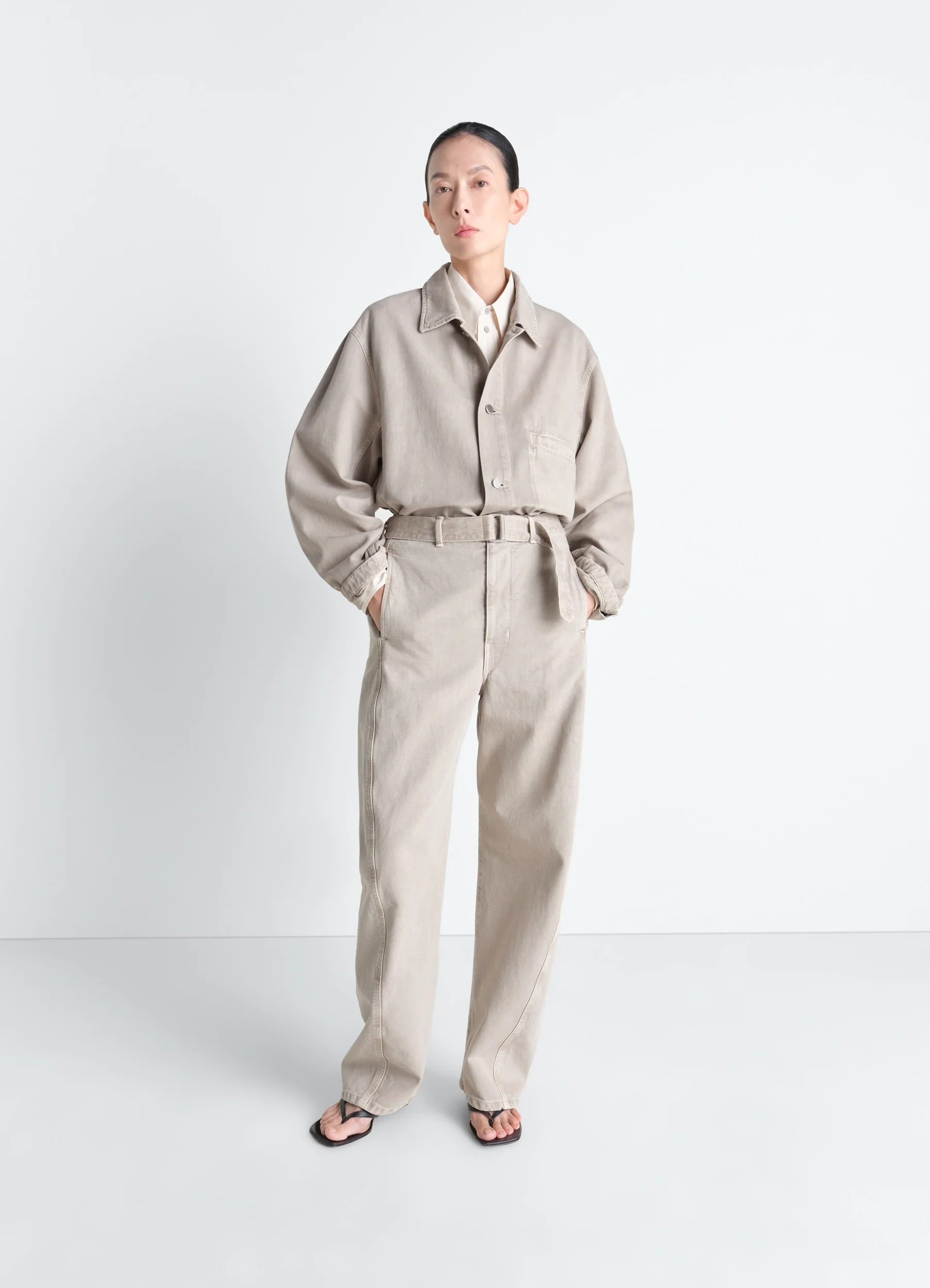 TWISTED BELTED PANTS IN HEAVY BROKEN TWILL SNOW - Image 2